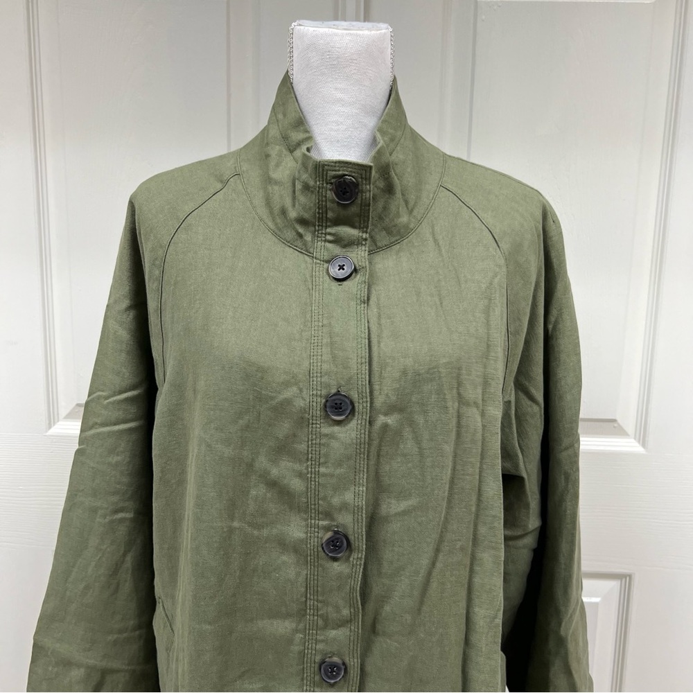 Garnet Hill Relaxed Linen Top Coat Jacket Green Size 16 - Picture 6 of 16